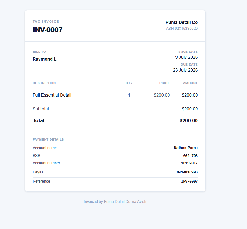 Avistr invoice marked as paid