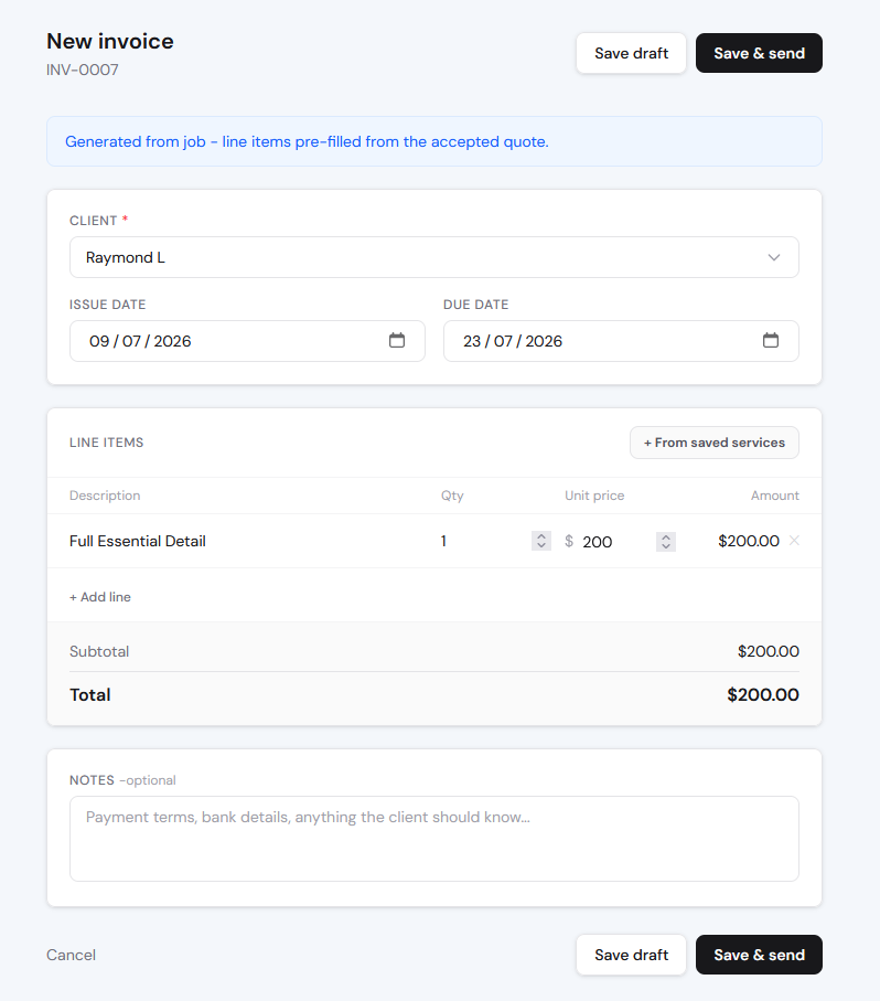 Avistr invoice detail screen