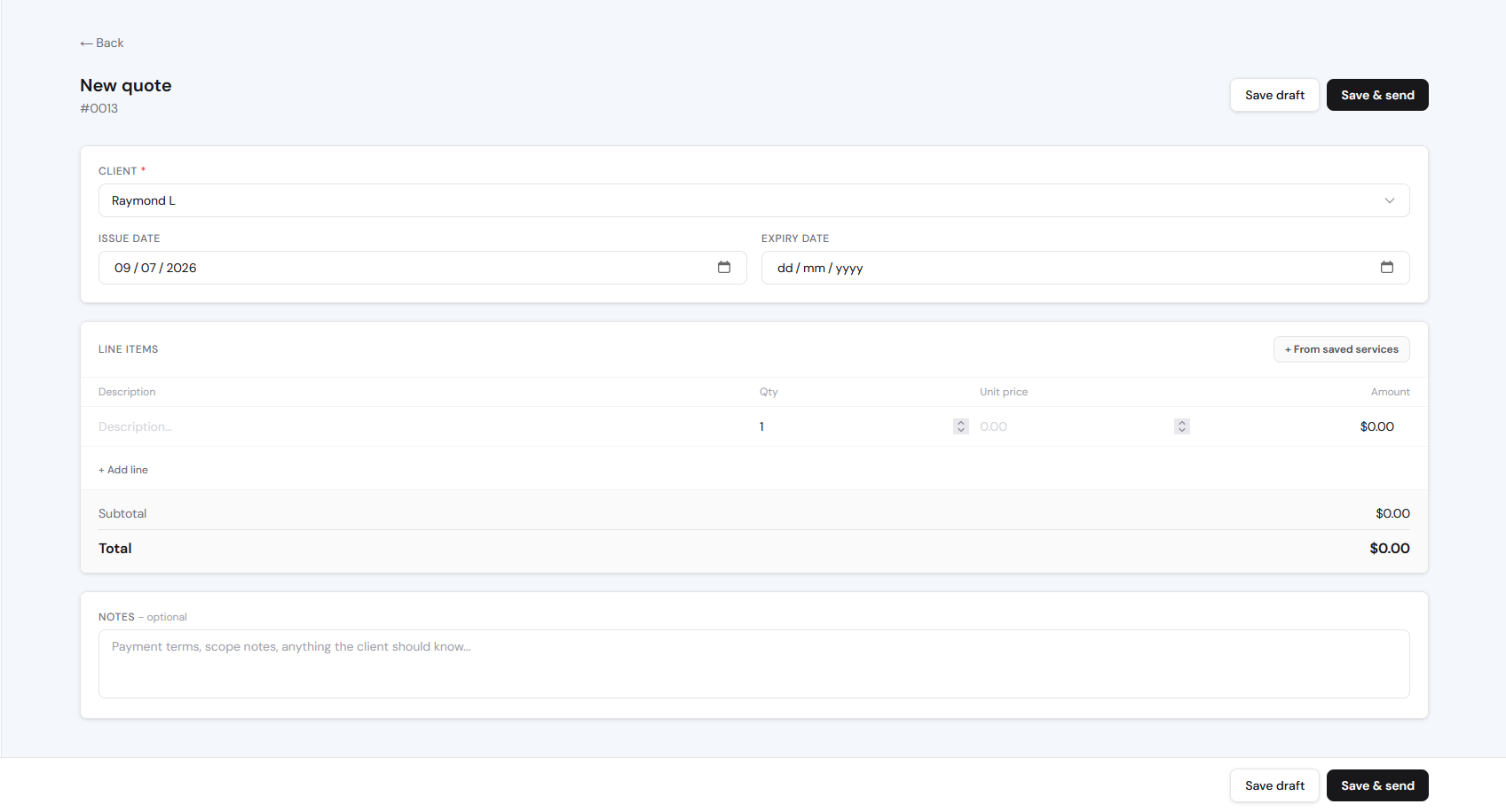 Avistr quote builder screen